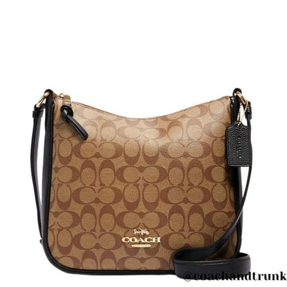 COACH 2 PCS NWT Ellie File Bag Khaki Black And Long Zip Around Wrist Strap - Picture 2 of 13